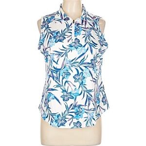SONEVEN Floral Tropical Print Golf Shirt, Women’s Large, Blue White